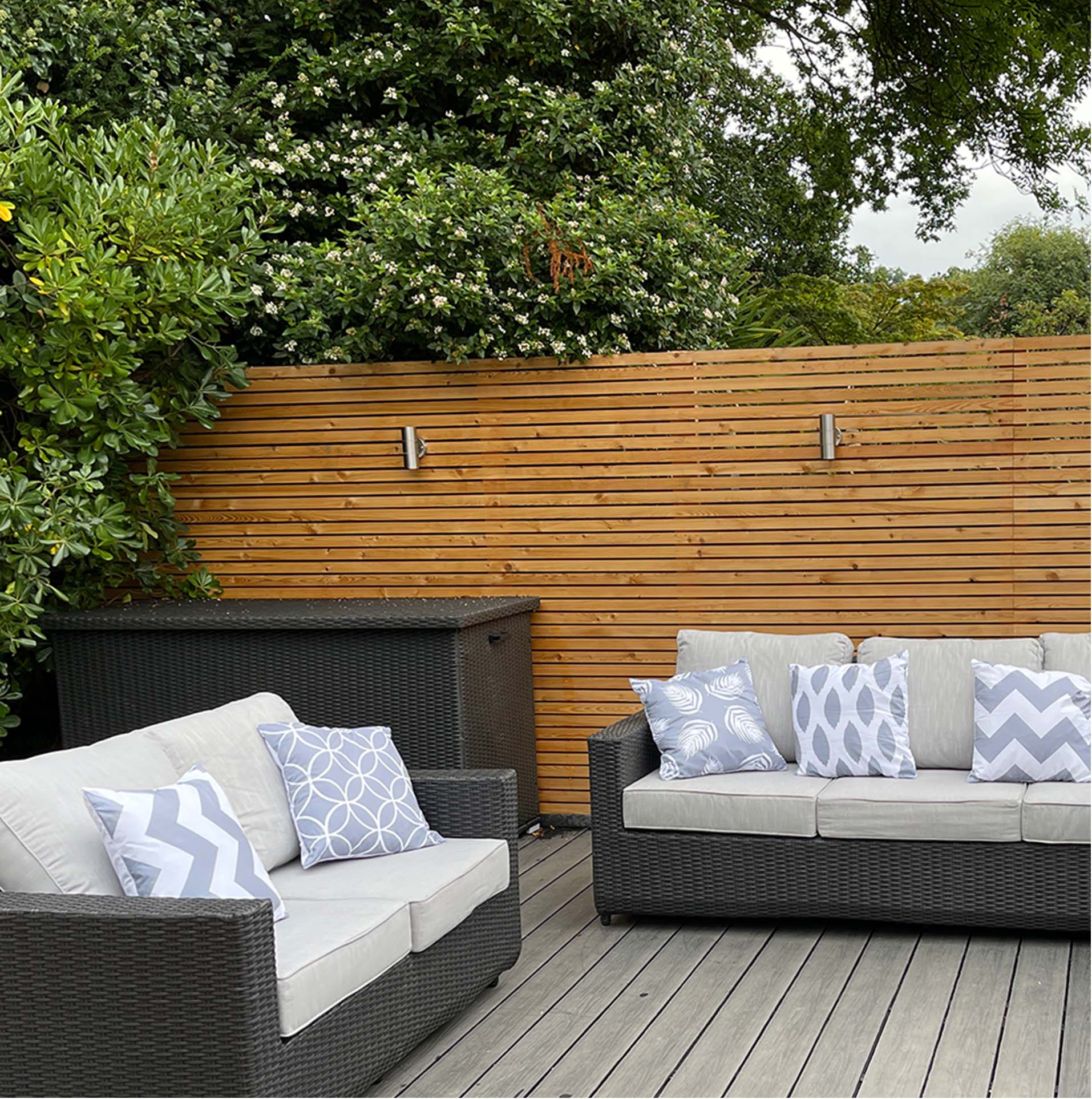 A shot of some seating on modern grey composite decking