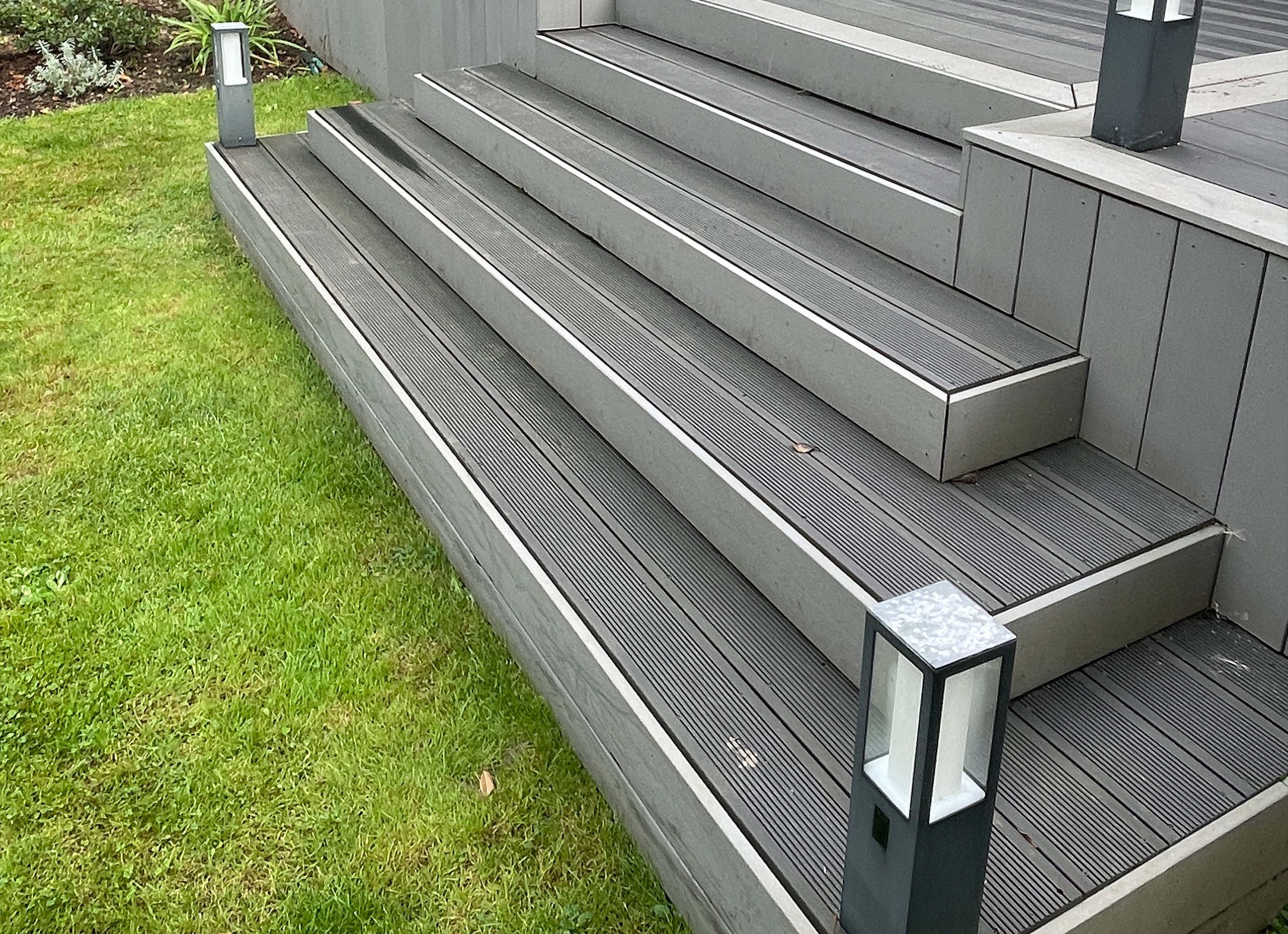 Close up of some grey composite decking