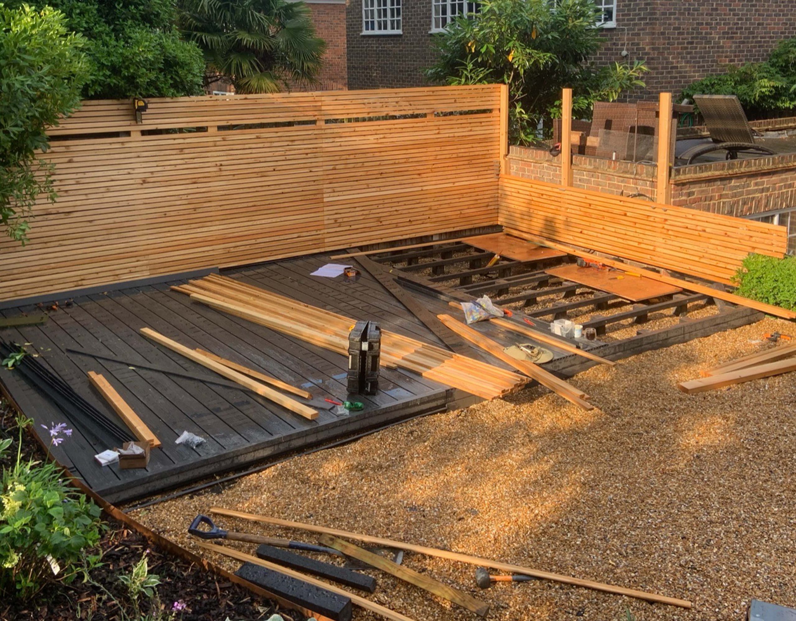 Sustainable decking being installed
